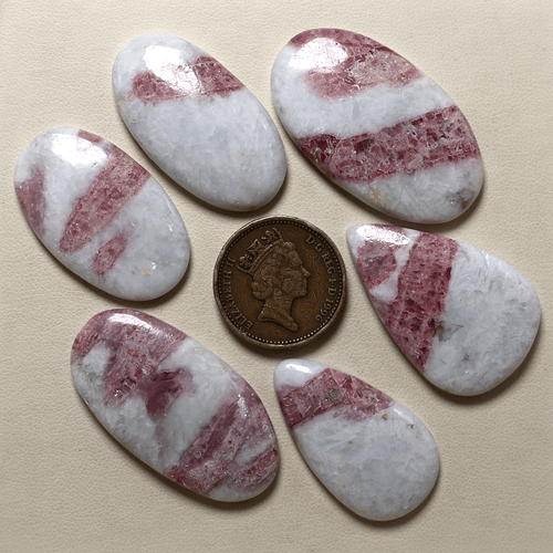 Elegant Pink Tourmaline Quartz 33-41mm Cabochon – 6 Pcs Polished Loose Gemstones - Picture 6 of 12