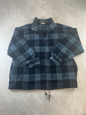 St Michael Marks & Spencer Zip Fleecejacke Damen XL Blau Kariert Vintage