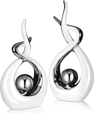 2 Pcs Modern Room Ceramic Decor Center Pieces Table Decorations White, Silver 