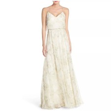 Jenny Yoo Collection Formal Watercolor Floral Chiffon Gown Sz 12 Bridesmaid