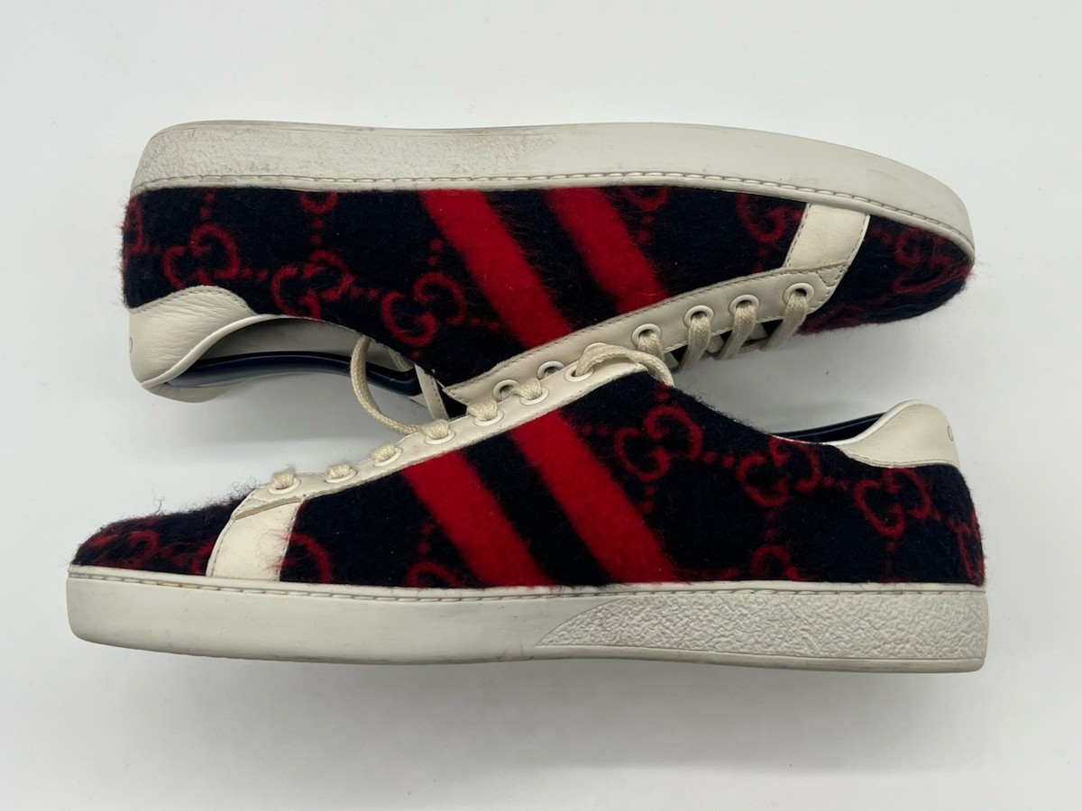 Gucci Ace Monogram Women's 6 Sz US 9 Men Sz 6.5 Red Black Wool