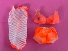 Vintage 1967 Barbie TNT Original Orange Bikini Swimsuit Set Mesh Coverup #1160