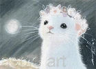 ACEO print limited edition white ermine, moonlight by Anna Hoff