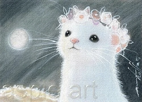 ACEO print limited edition white ermine, moonlight by Anna Hoff