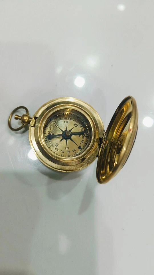 Marine Compass Antique Vintage Brass Pocket Compass Brass Nautical - Image 2 of 3