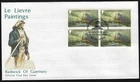 1¢ WONDER'S ~ LE LIEVRE PAINTINGS CACHET GUERNSEY FDC BLK4 1980 BOATS AT SEA~F34