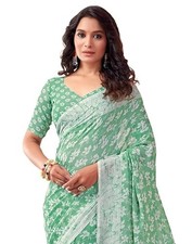 Women's Floral Printed Georgette Saree with Unstitched Blouse Piece