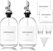 Mouthwash Dispenser for Bathroom, 12.7 oz, 2 Pack - Glass Mouthwash Bottle