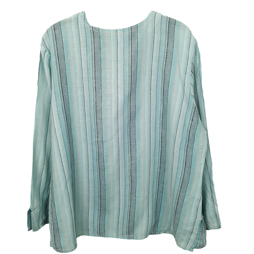 Carol Little Linn Bluse Damen Größe 1X bestickt türkis Streifen Strand Boho - Bild 6 von 7