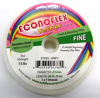 2 Spools Econoflex Soft Flex Bead Wire 7 Strand 30 ft  Fine .014 Steel Grey 1198