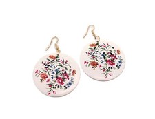 NWT White Flower Floral Hoop Large Circle Gold Tone Drop Dangle Hook Earrings