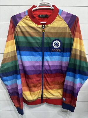 Vtg Coogi Track Jacket Coat Mens XXXL Rainbow Satin Multicolor