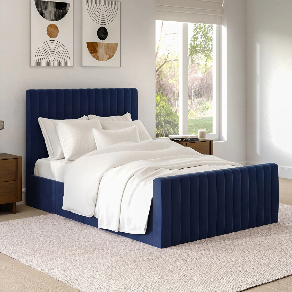 Blue velvet ottoman bed deals