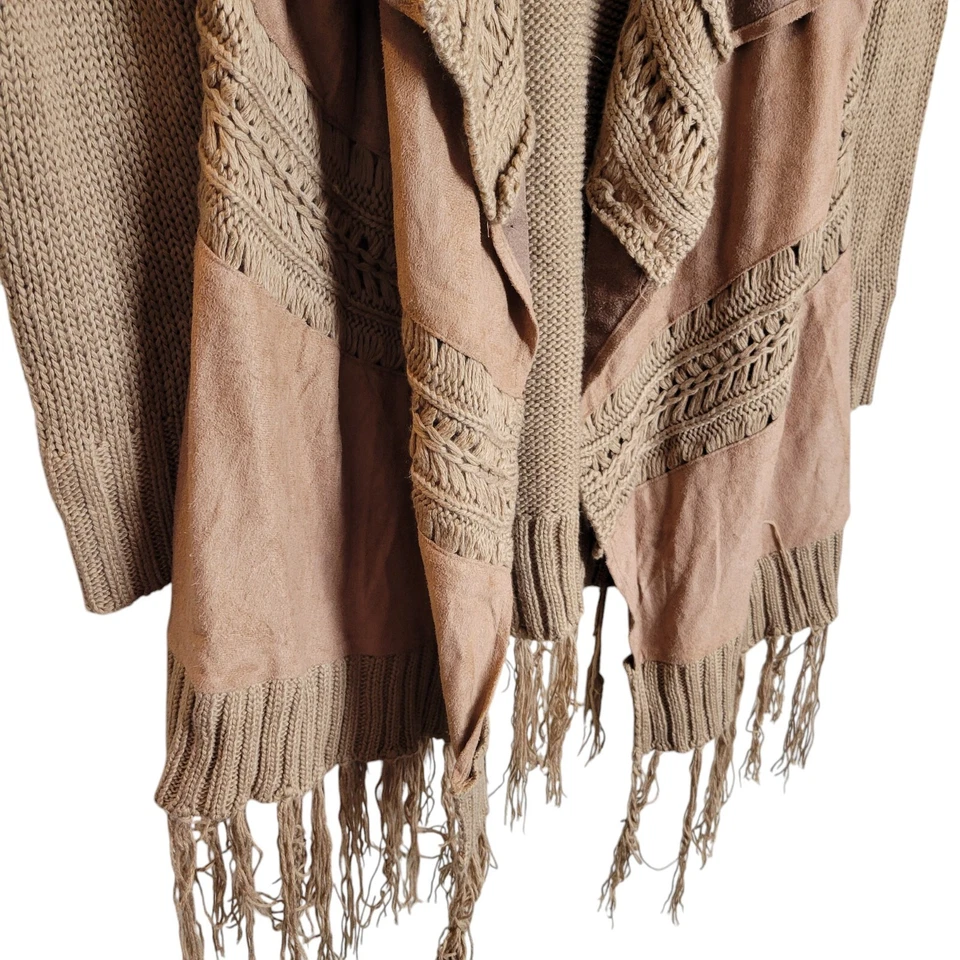 Vanus Womens Sz S Brown Solid Long Sleeve Knitted Boho Cardigan - Image 4 of 4