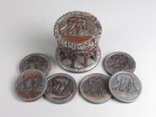 Set Of 6 Ebony Wood Coasters Tribal Art Sculptures Africa Late 90s
