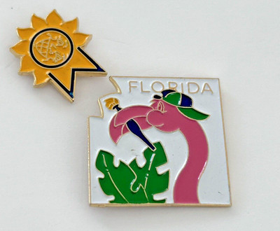 Florida FL Odyssey of the Mind Pins 2 Piece Set Flamingo Painting Sun OotM
