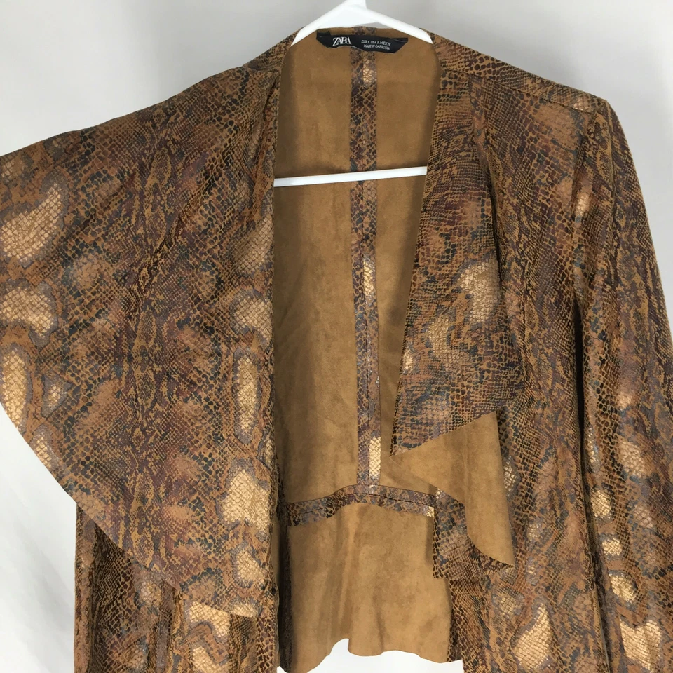 Chaqueta ZARA Edición Limitada Marrón Imitación Cuero Estampado Animal Cuello Drapeado Talla S Foto 3 de 4