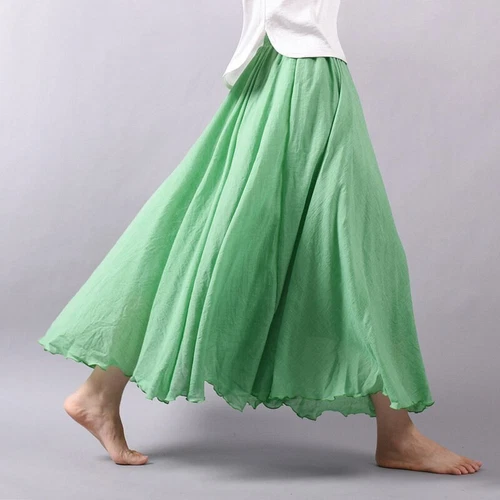 Women Summer Skirt Cotton Blend Long Skirts Elastic Waist Boho Maxi Skirts Size - Picture 4 of 32