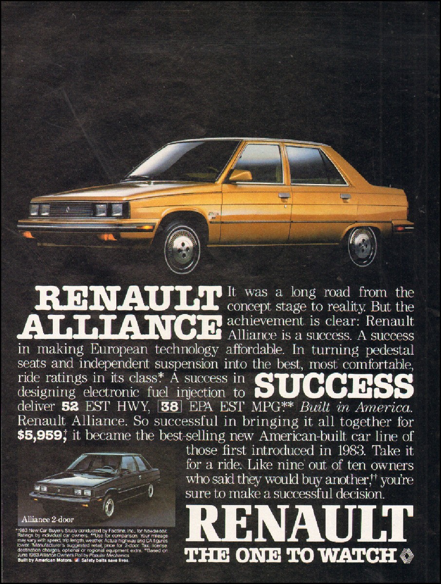 1984 vintage auto AD RENAULT ALLIANCE Gold 4dr Sedan 022116 | eBay