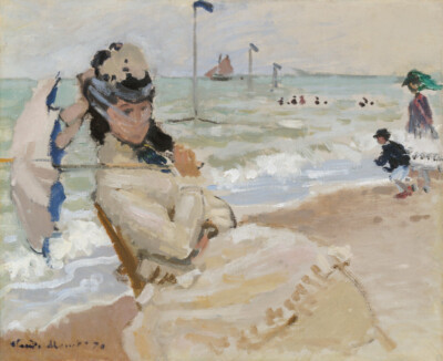 Camille am Strand in Trouville (1870) von Claude Monet: