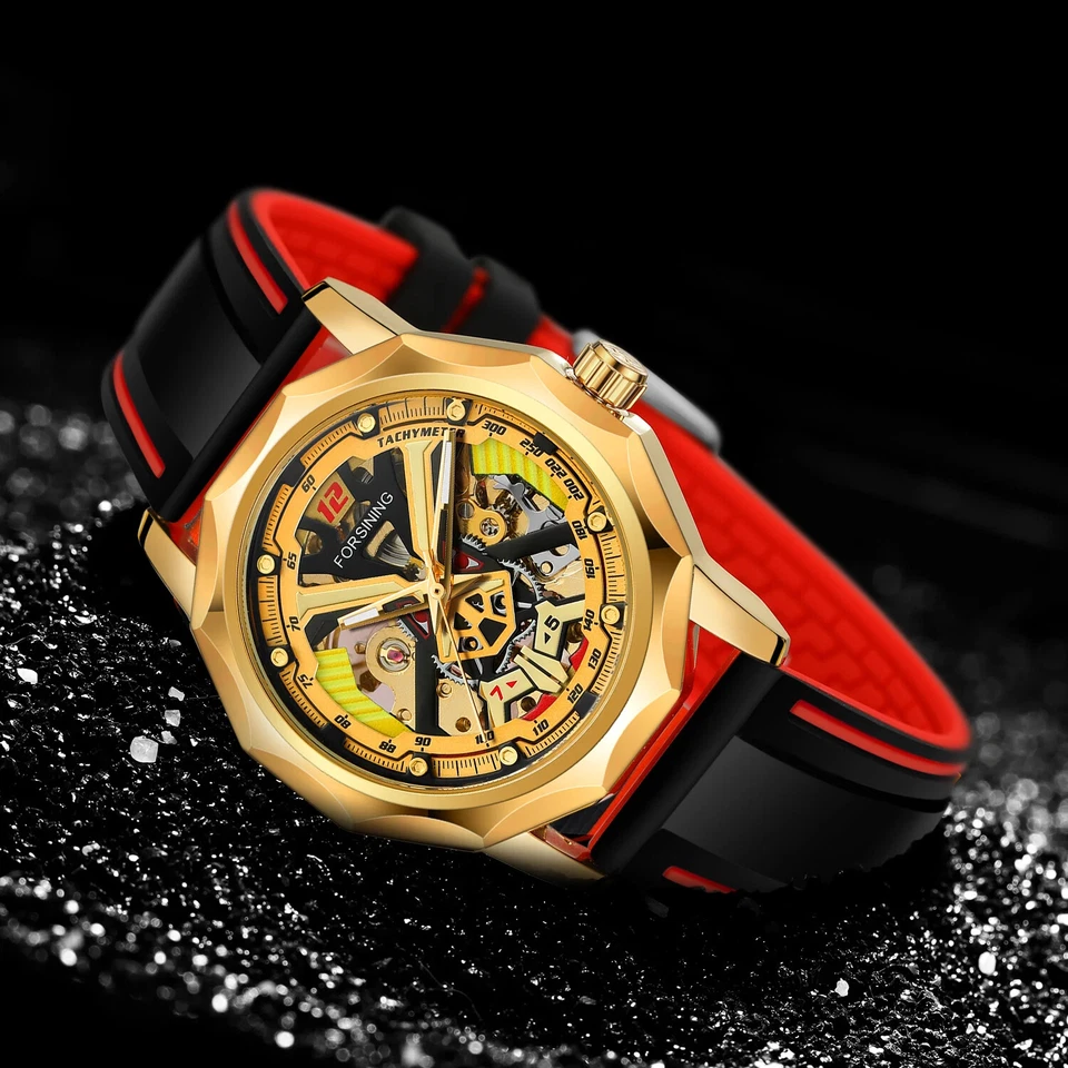 Men's Skeleton Watches Luminous Hand Wind Mechanical Silicone Strap Wrist Watch - Image 4 of 4