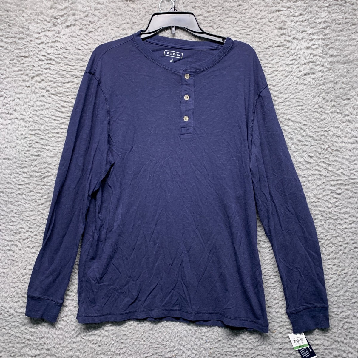 Club Room Blue Mens Size 2xl Long Sleeve Garment Dyed Henley Shirt