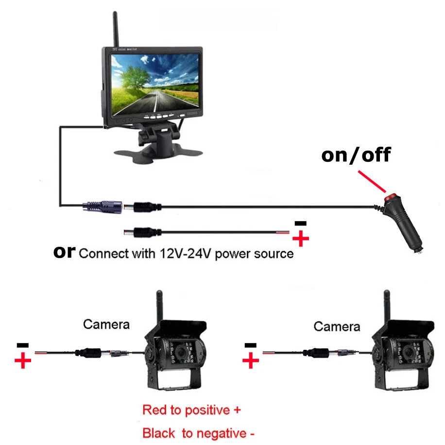 2x Wireless Rear View Backup Camera 7" HD Monitor for Truck Caravan RVs 12-24V - Image 4 of 4