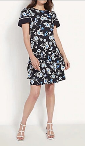 Blue Floral Ruffle Hem Shift Dress Sz 