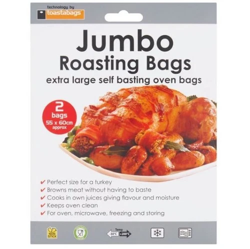 2 x Turkey Roasting Bags Jumbo 55x60cm Oven Toastbag Chicken Meat Fish Veg