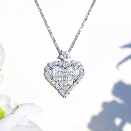 Women's Necklace Heart Pendant Silver 18k White Gold Plated Bridal Jewelry K127