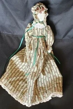 VINTAGE Primative  Handmade Cloth Doll in Beautiful Rustic Heart Dress 