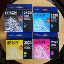 02/2023 New In Box 4 Genuine EPSON 252 252XL Ink WF 7610 7620 7110 3620 3640