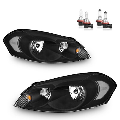 Pair Headlights For 2006-2013 Chevy Impala 06-07 Monte Carlo Headlamps w/Bulbs