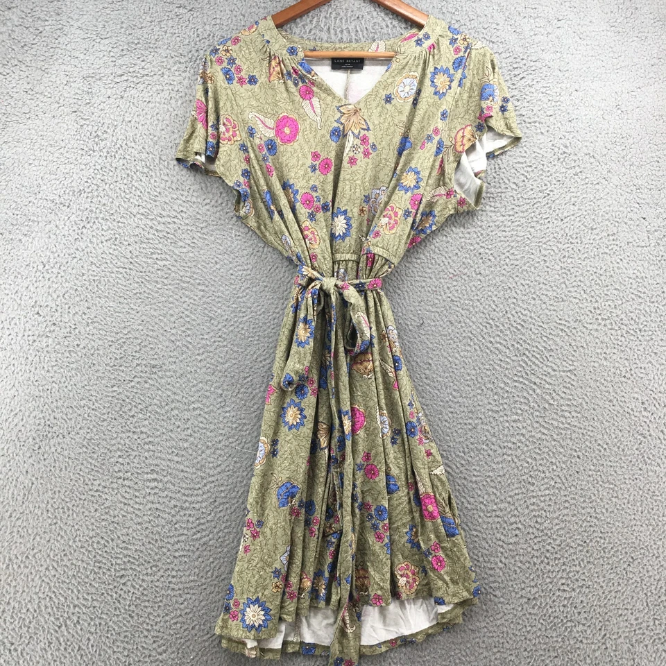 Lane Bryant Dress Womens 14/16 V-Neck Flutter Sleeve Tie Multicolor Pullover - Image 2 of 4