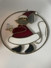 Vintage Stain Glass Sun Catcher Christmas Mouse With Candle.  Measures 8 Inches
