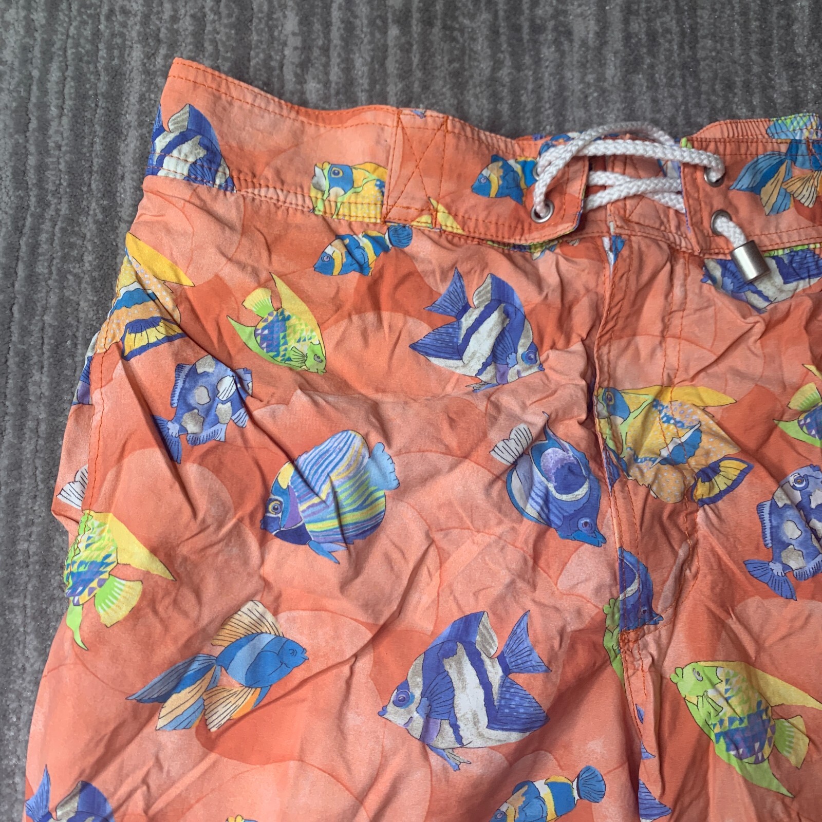 Leonard Paris Homme Swim Trunks Mens Large All Over Print Fish Orange Drawstring