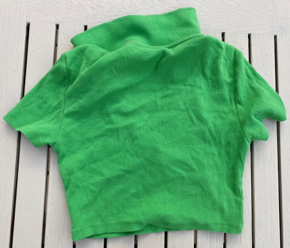 Zara Green Polo Shirt Crop Top Size S eBay