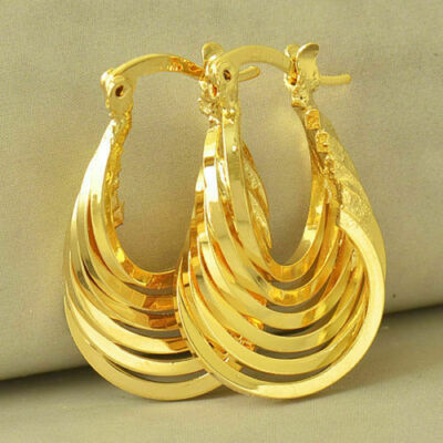 Beautiful New Yellow Gold Filled 6 Row Smooth & Shiny Twist Oval Hoop Earrings 