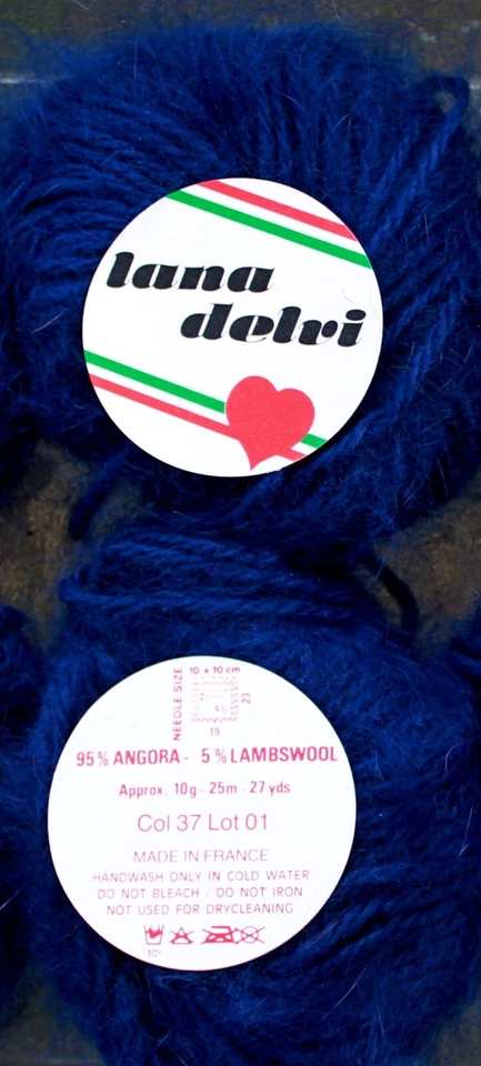 60g Angora 95% Vintage Rarität Langhaar Angora Lana Delvi dunkelblau - Bild 2 von 2