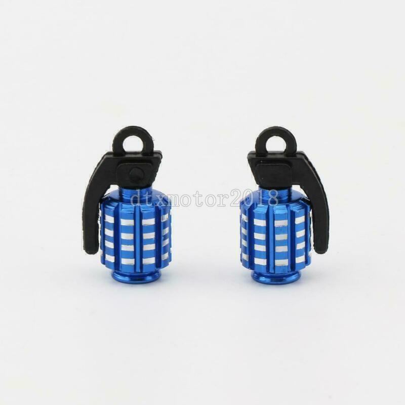 2pcs Blue Metal Grenade Bomb Tire Valve Stem Caps Wheel Air Dust Cover