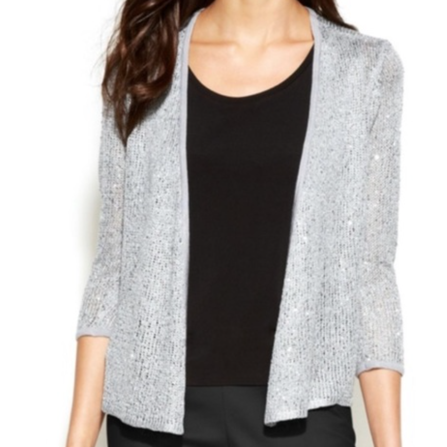Ellen Tracy Open Knit Silver Metallic 