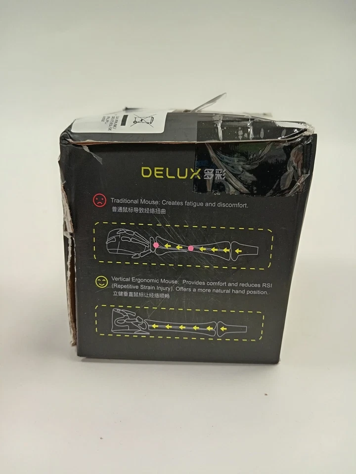 DELUX M618PLUS RGB Wired Vertical Ergonomic Mouse - Black - Boxed - Image 3 of 4