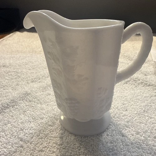 Vintage Disc. Westmoreland Paneled Grape Milk Glass Pedestal Creamer Pitcher