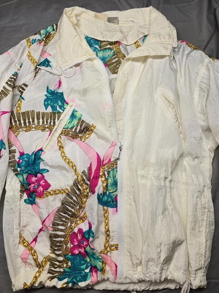 Vintage Athletic Works Jacket Large Floral Nylon Windbreaker Retro 90s Womens - Image 2 of 4