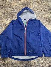 LL Bean Jacket Youth Large 6X/7 Blue Hooded Full ZipFleece Lined Warm Vintage