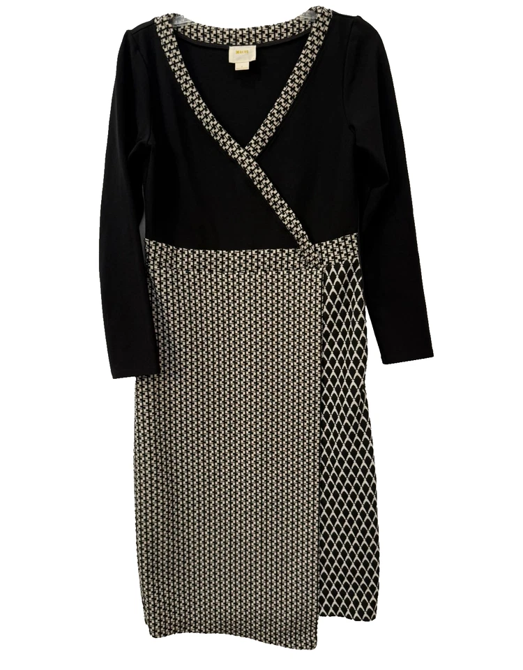 Vestido Anthopologie Maeve Dacca Talla 8 Blanco y Negro Imitación Envolvente Midi Foto 2 de 4