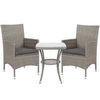 Outsunny Rattan Bistro Set Garden Chair Table Patio Outdoor, Light Grey