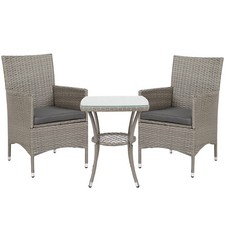 Outsunny Rattan Bistro Set Garden Chair Table Patio Outdoor, Light Grey