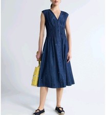 NWT FreeAssembly Denim Embroidered VNeckButton Front Sleeveless MidiDress XS,S,L