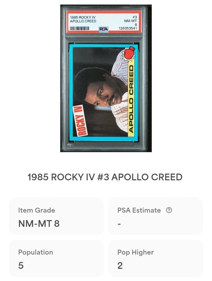 1985 Rocky IV #3 Apollo Creed PSA 8 Pop 5, 2 Higher  - Image 3 of 3